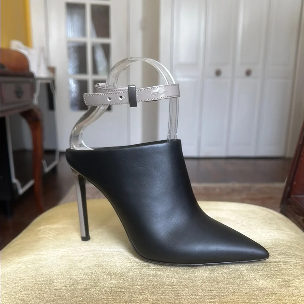 Vince Black Leather Armon Pointy Toe Stiletto Heel Pumps Shoes Mules Size 7